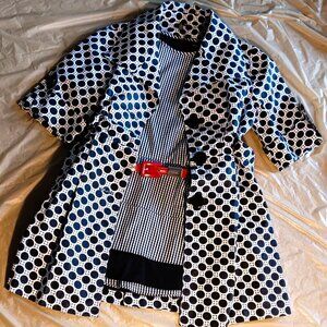 CHECKERED PEPLUM TOP AND COORDINATED JACKET, MED, POLY